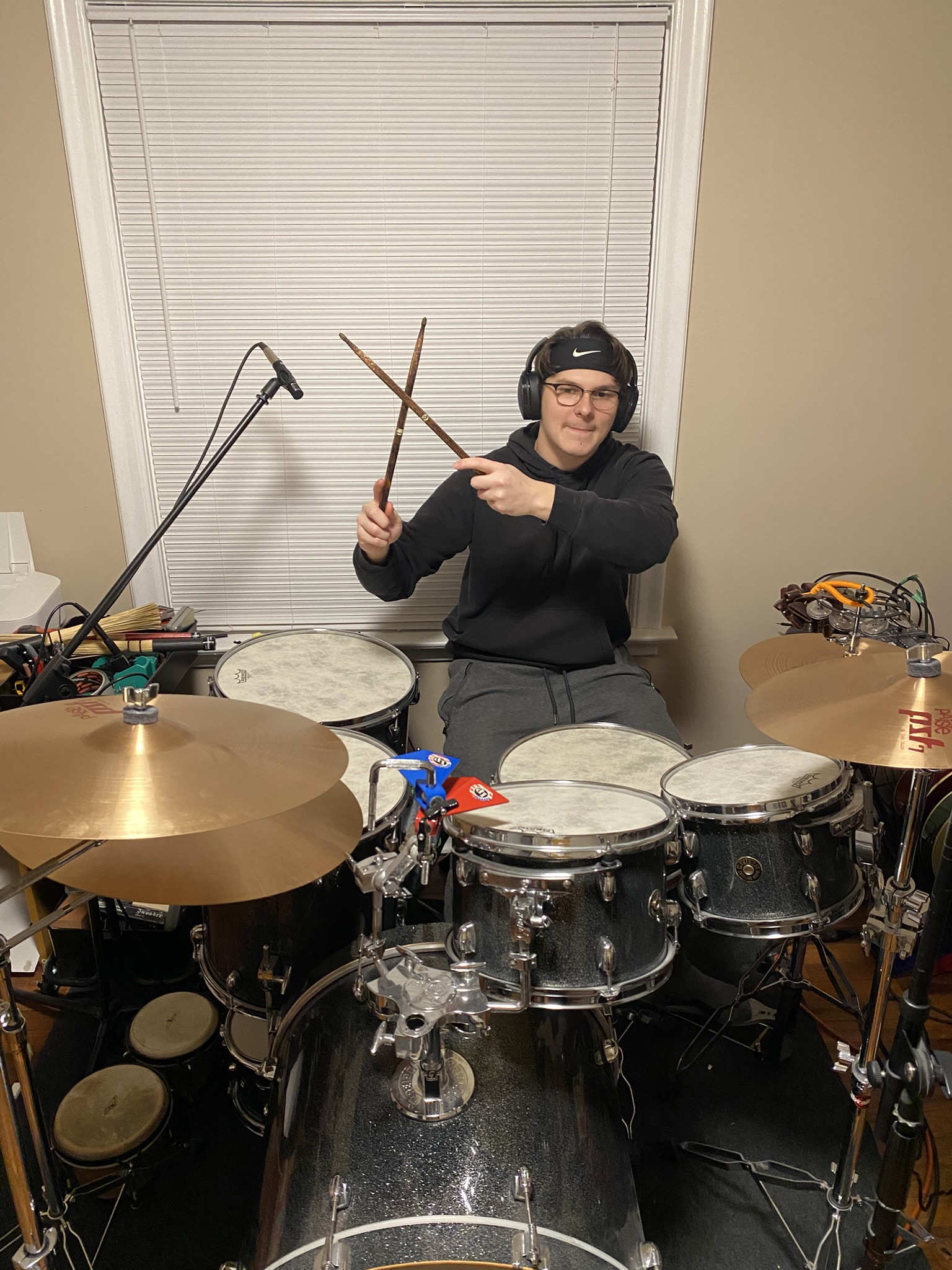A photo of someone playing drums